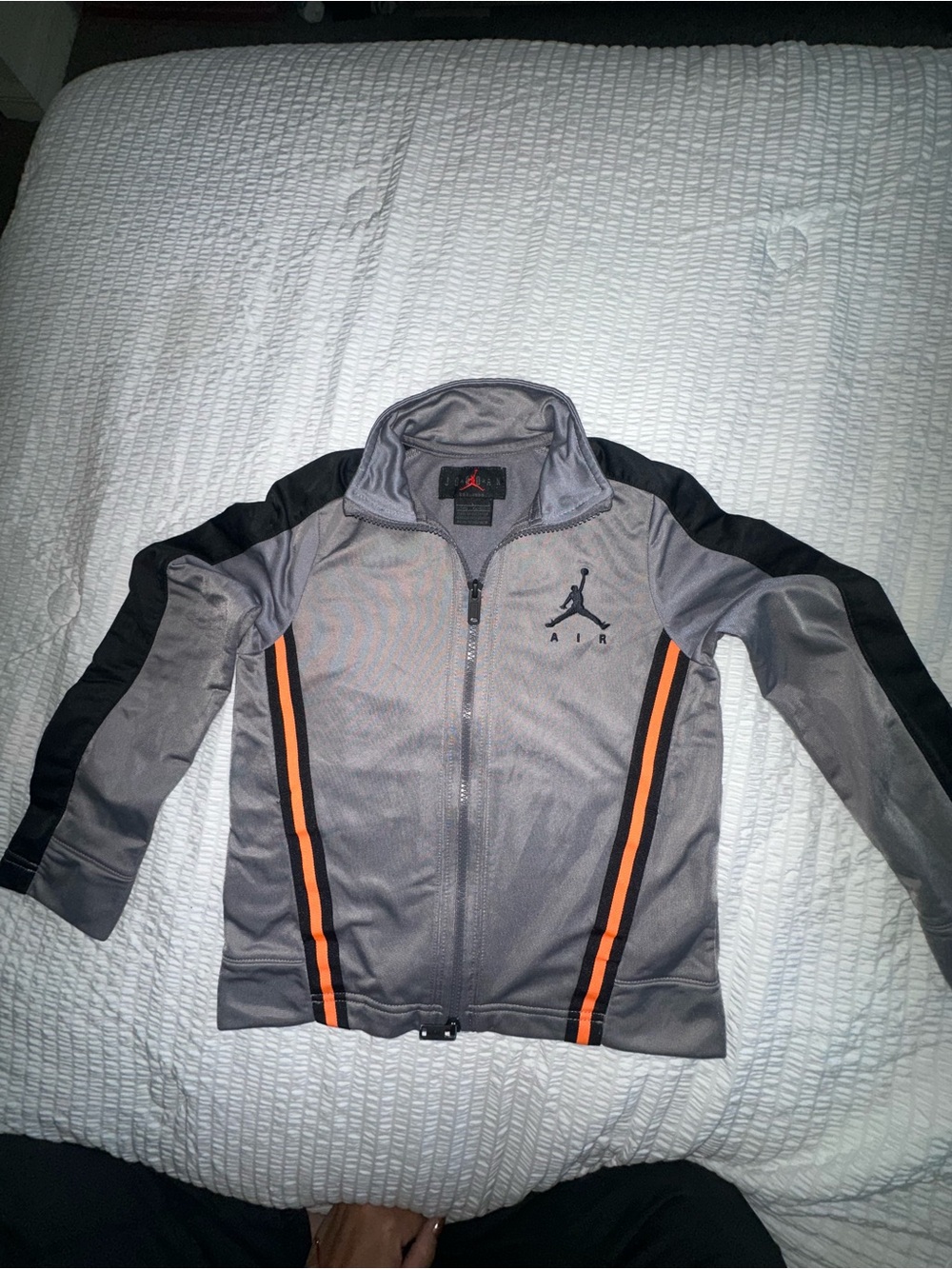 Jordan Gray Track Jacket with Orange Stripes and Black Panels